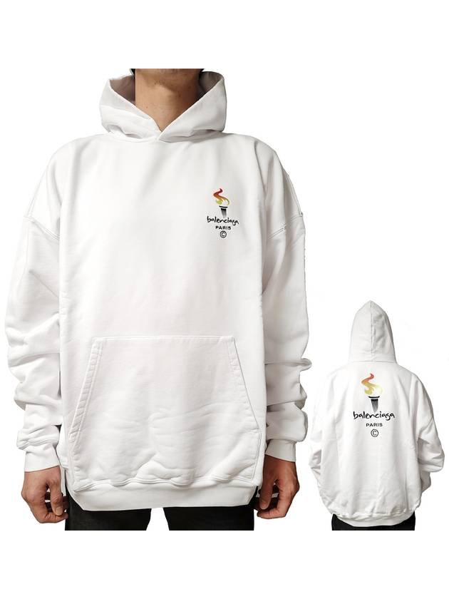 Luxury Balenciaga  Embroidered Flame Logo Hoodie White