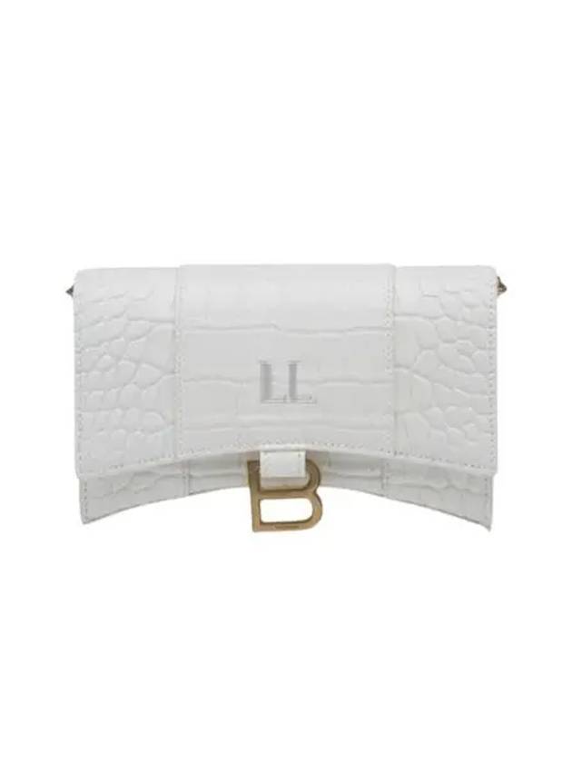 Luxury Balenciaga  Hourglass Chain Crocodile Embossed Calfskin Medium Wallet White