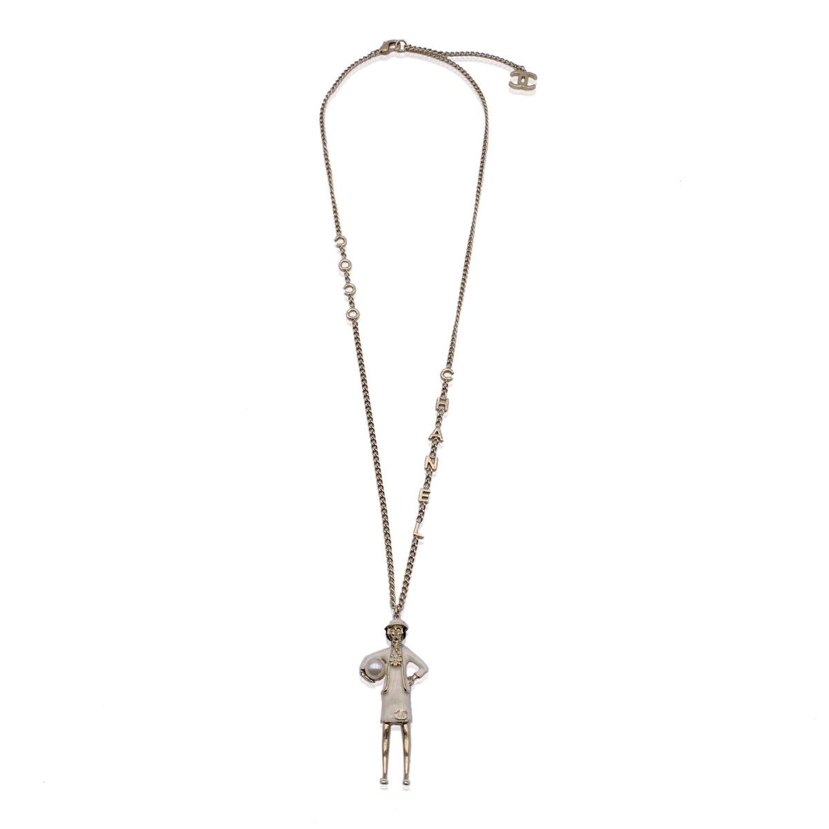 Top Quality Chanel Light Gold Metal Coco Mademoiselle Figurine Pendant Necklace