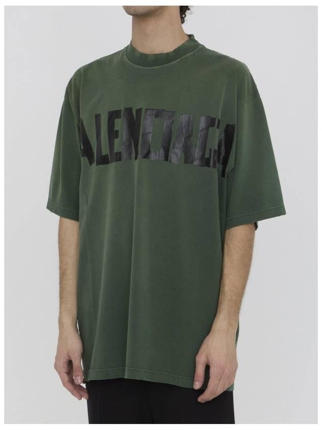 Luxury Balenciaga  Tape Type Short Sleeve T-Shirt Green