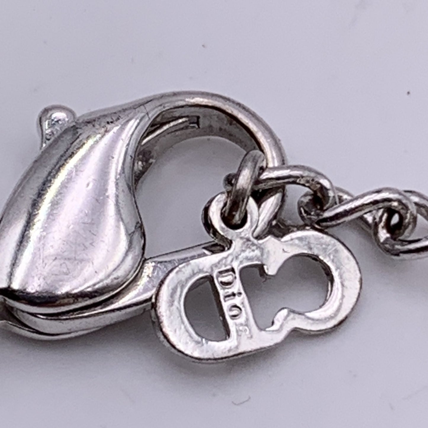 CHRISTIAN DIOR Silver Metal Chain Link Logo Bracelet