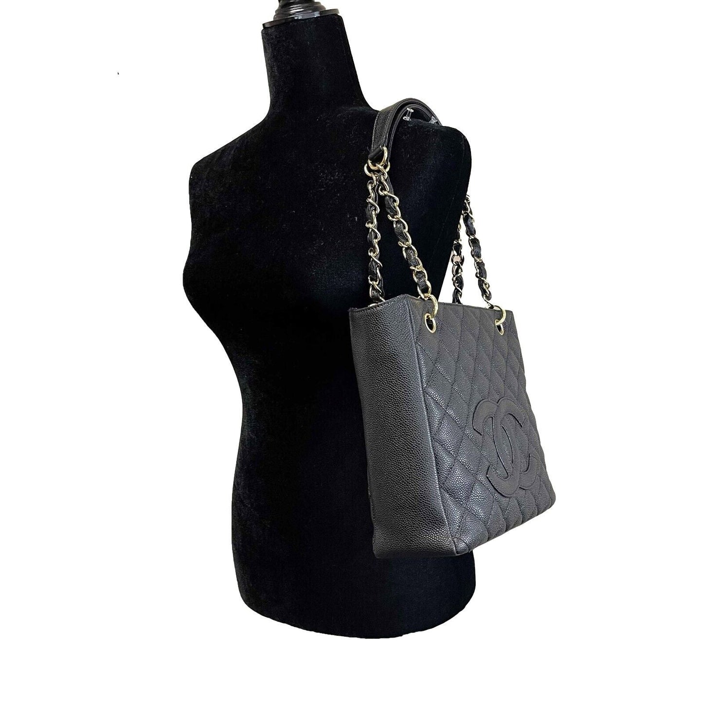 Top Quality Chanel New Petite Shopping Tote Caviar PST 2016 Black Handbag