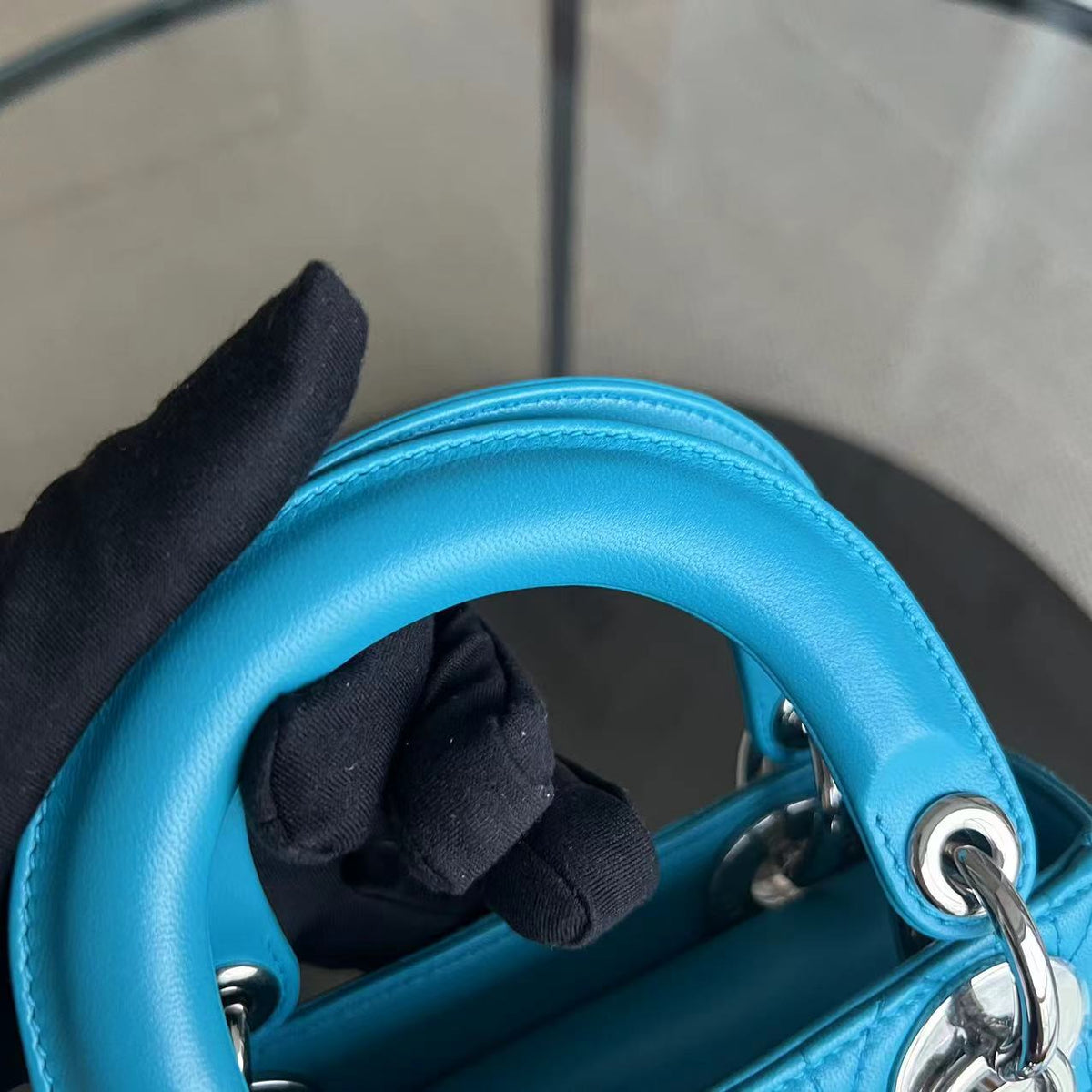 Balance of Lady Mini Cannage Lambskin Cyan Blue Silver Hardware
