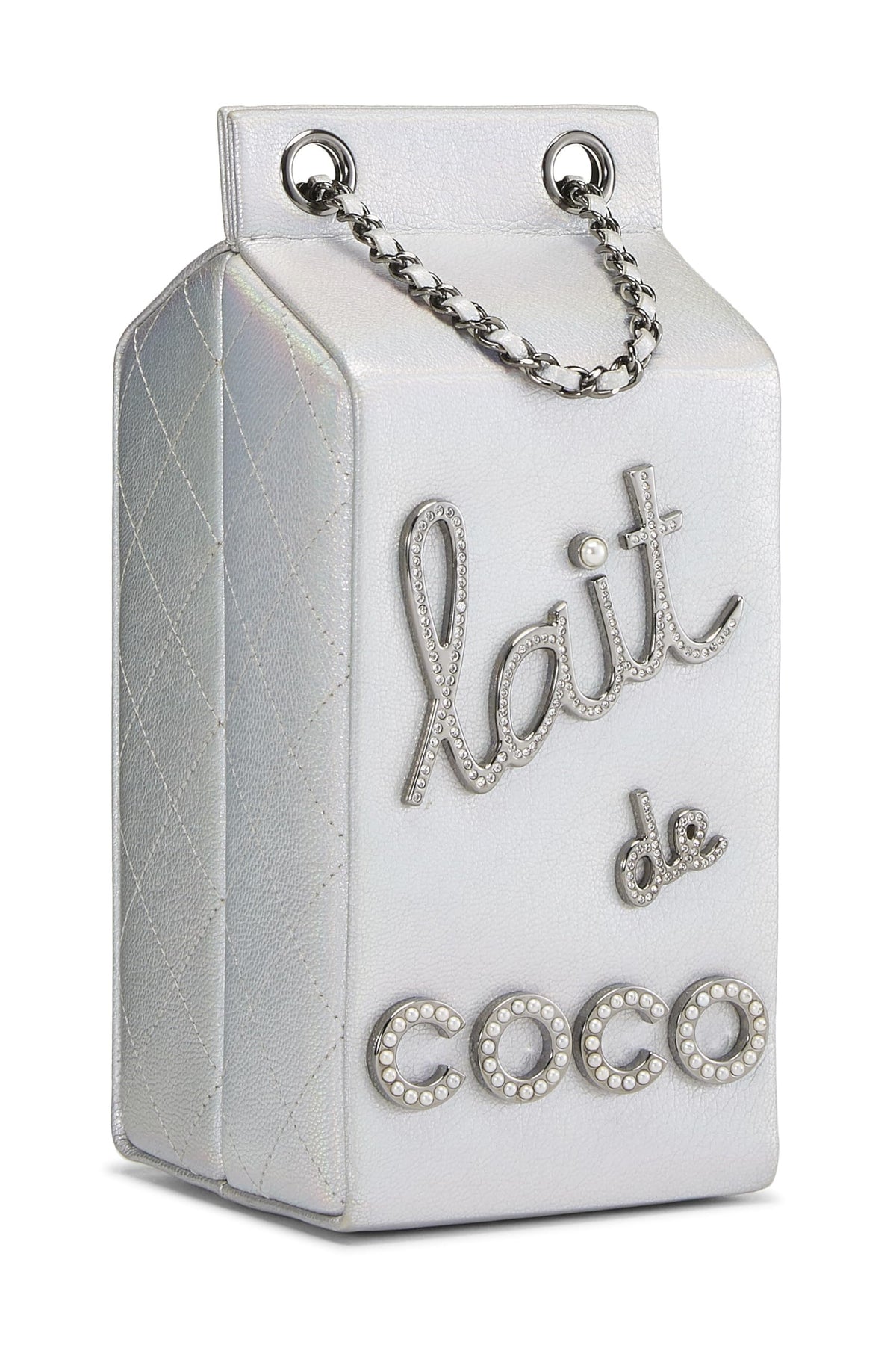 Chanel,  Metallic Silver Leather Coco Milk Carton Bag, Silver