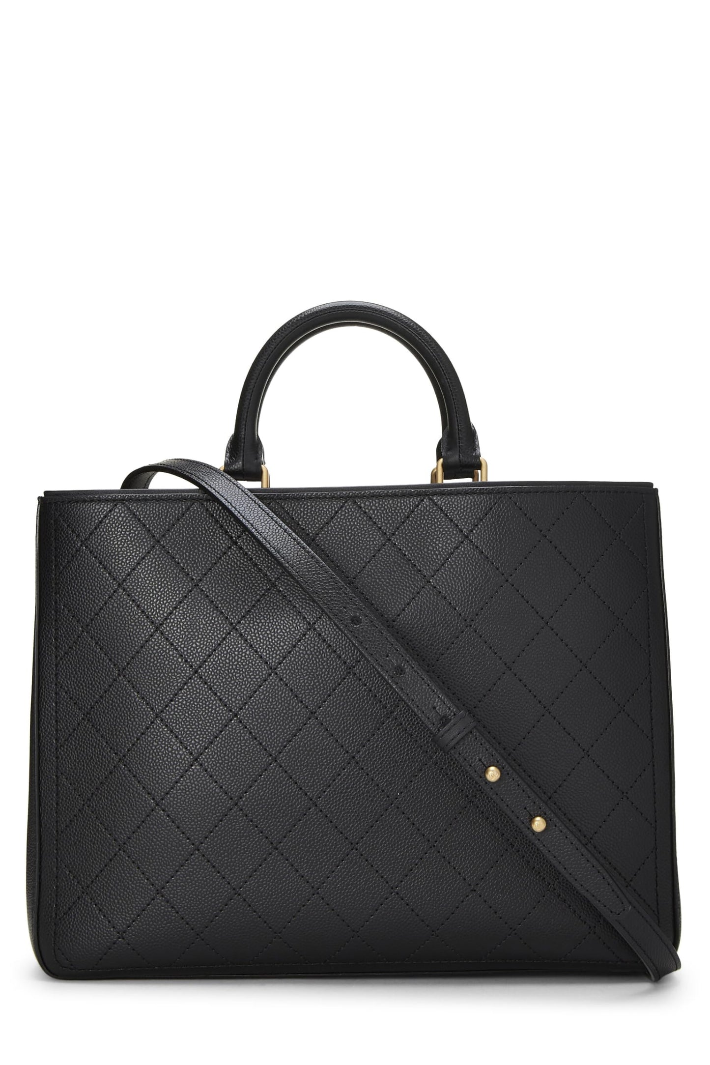 Chanel,  Black Quilted Caviar Shopping Tote Large, Black