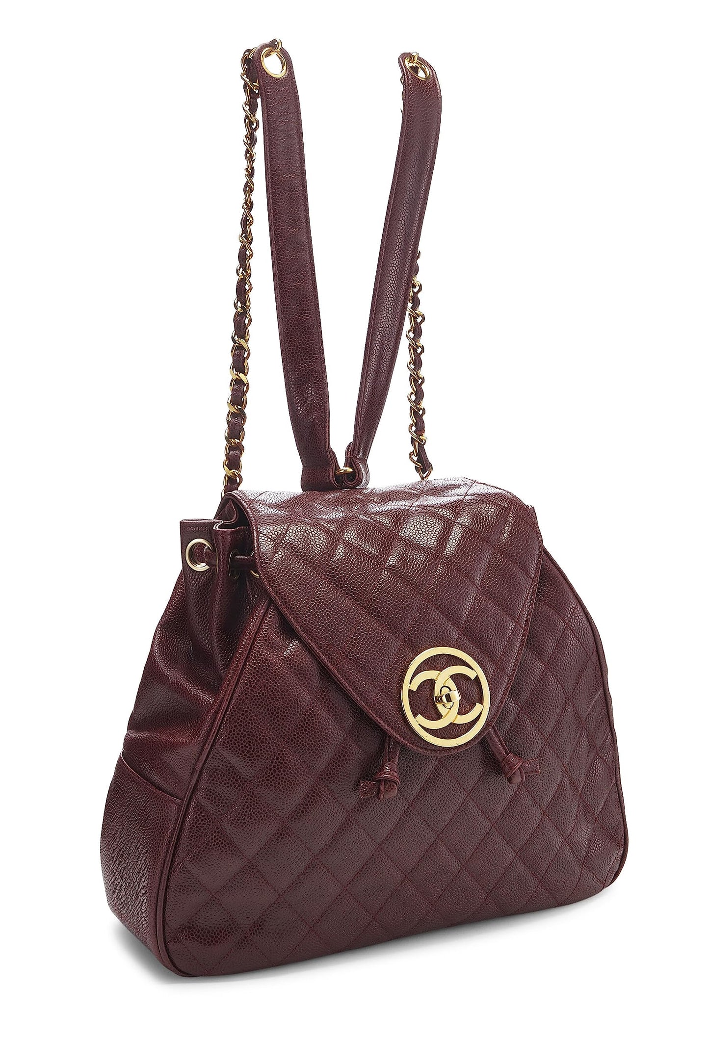 Chanel,  Burgundy Quilted Caviar Backpack Large, Burgundy