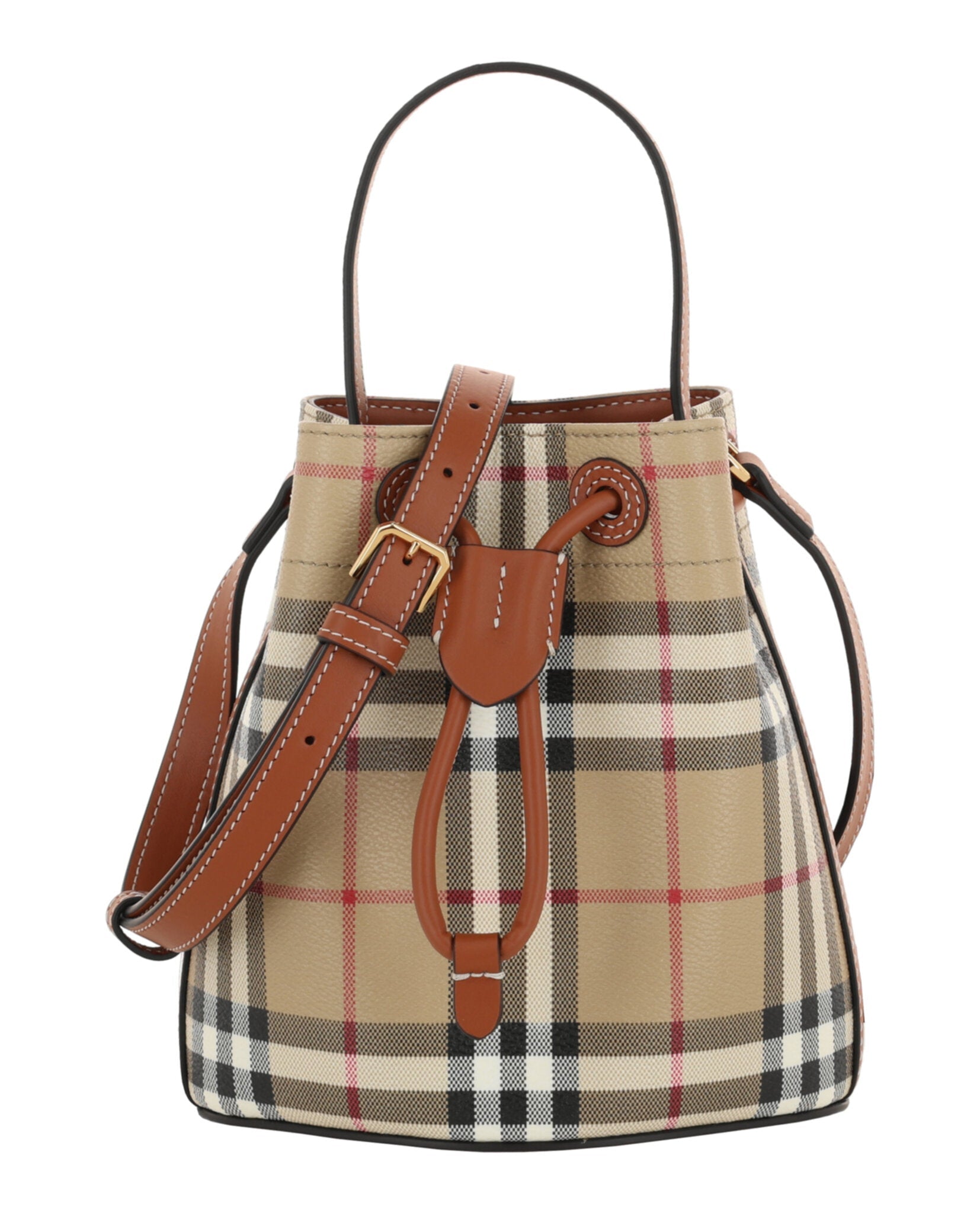 Burberry Womens Mini TB Bucket Bag Small VNTG CHK BRIAR BROWN