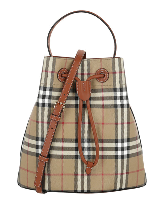 Burberry Womens Small TB Bucket Bag ONE SIZE VNTG CHK BRIAR BROWN
