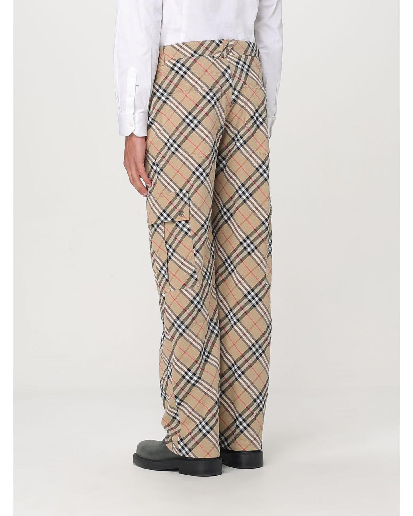 Burberry Cargo Pants Plaid Pattern Men Beige