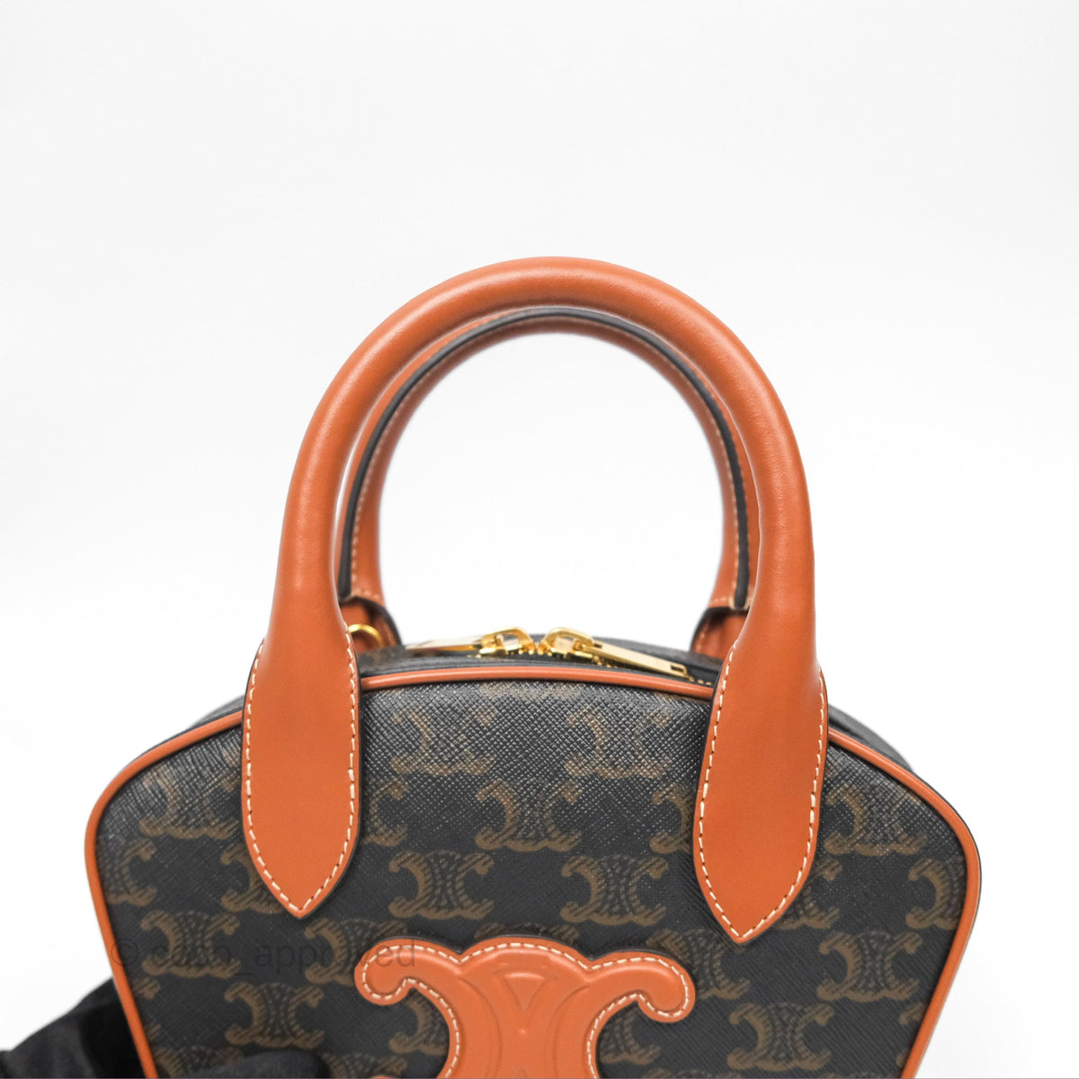 Celine Mini Bowling Bag Triomphe Canvas Tan Calfskin