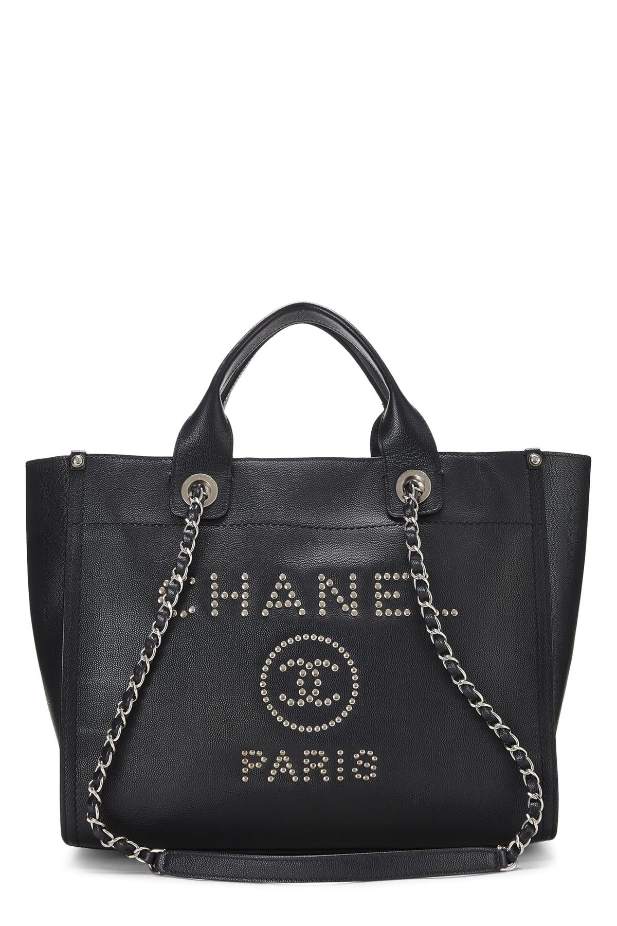 Chanel,  Black Caviar Studded Deauville Shopper Small, Black