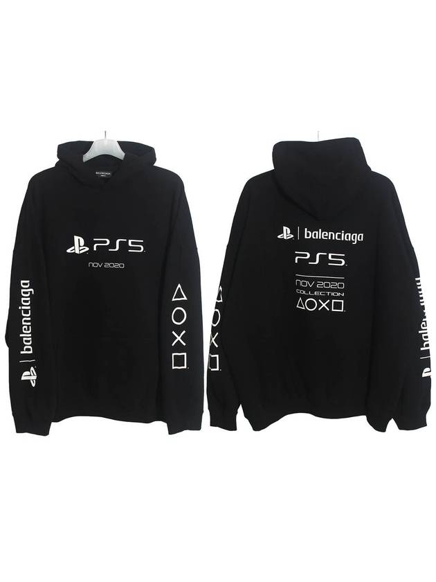 Luxury Balenciaga  PS5 Boxy Logo Print Overfit Hoodie Black