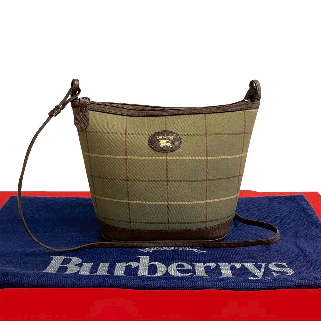 Burberrys Shadow Horse Logo Nova Check Leather Canvas Shoulder Bag