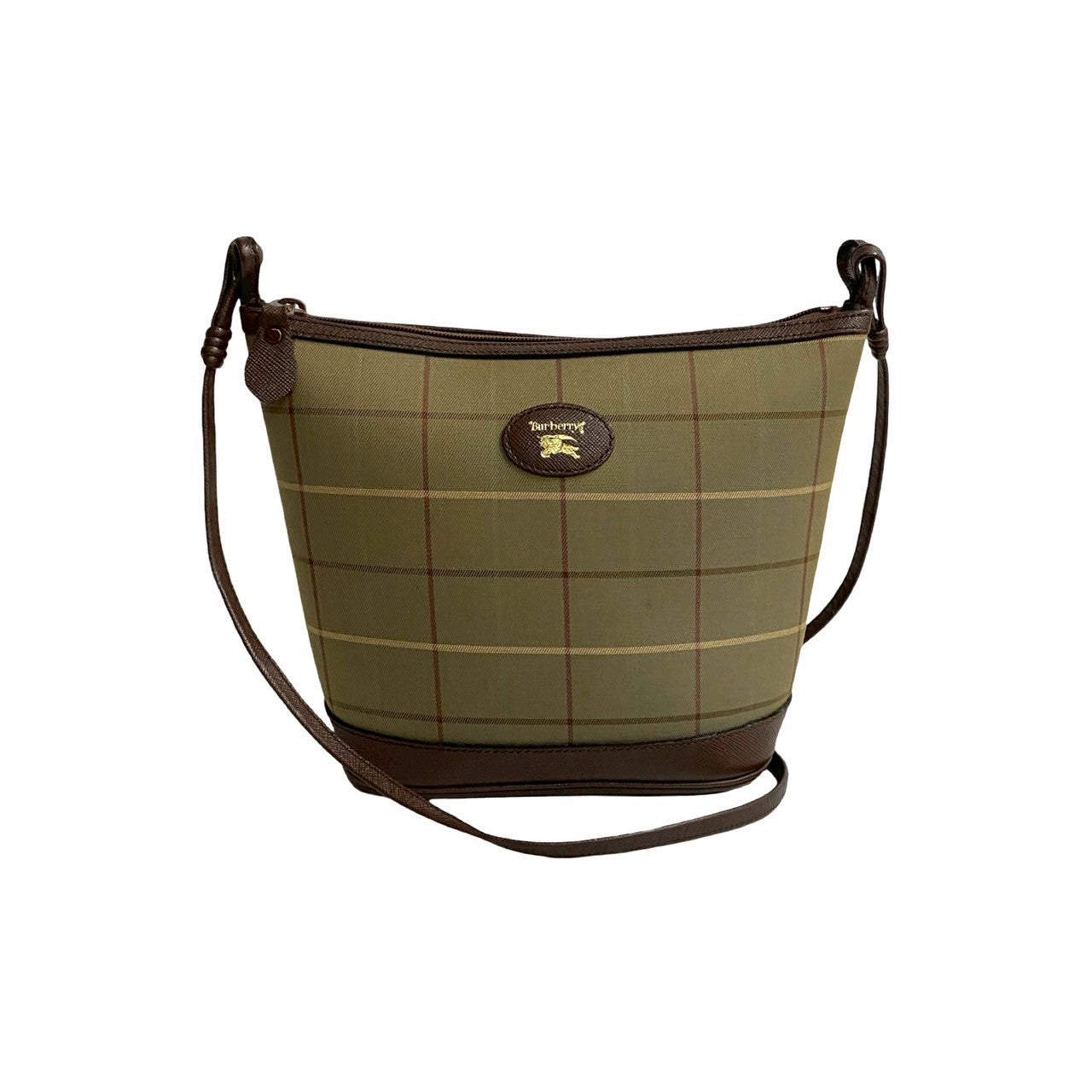 Burberrys Shadow Horse Logo Nova Check Leather Canvas Shoulder Bag