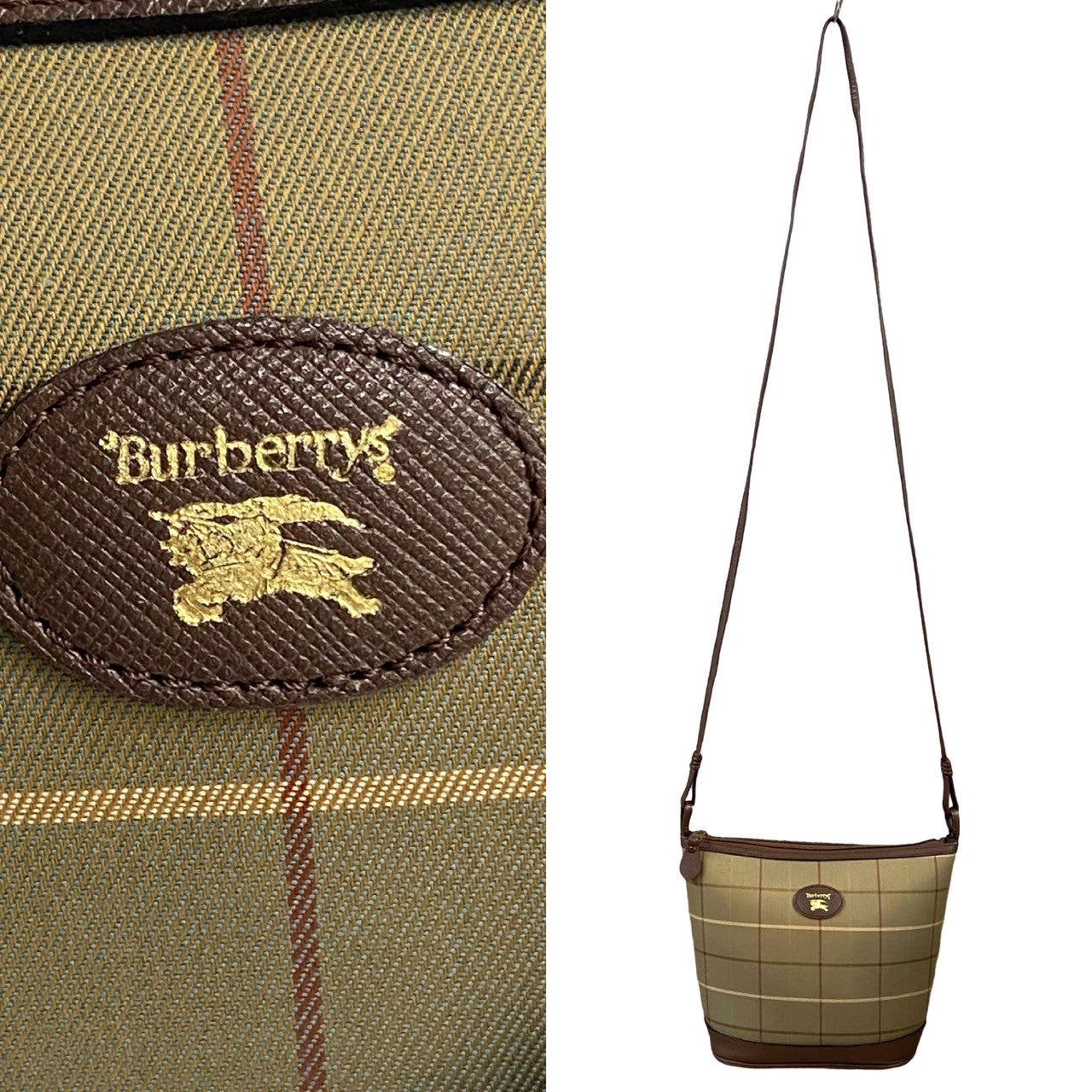 Burberrys Shadow Horse Logo Nova Check Leather Canvas Shoulder Bag