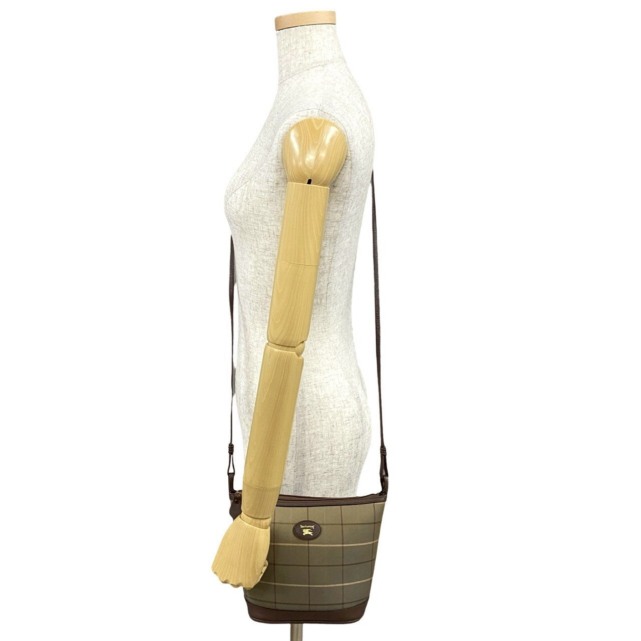 Burberrys Shadow Horse Logo Nova Check Leather Canvas Shoulder Bag