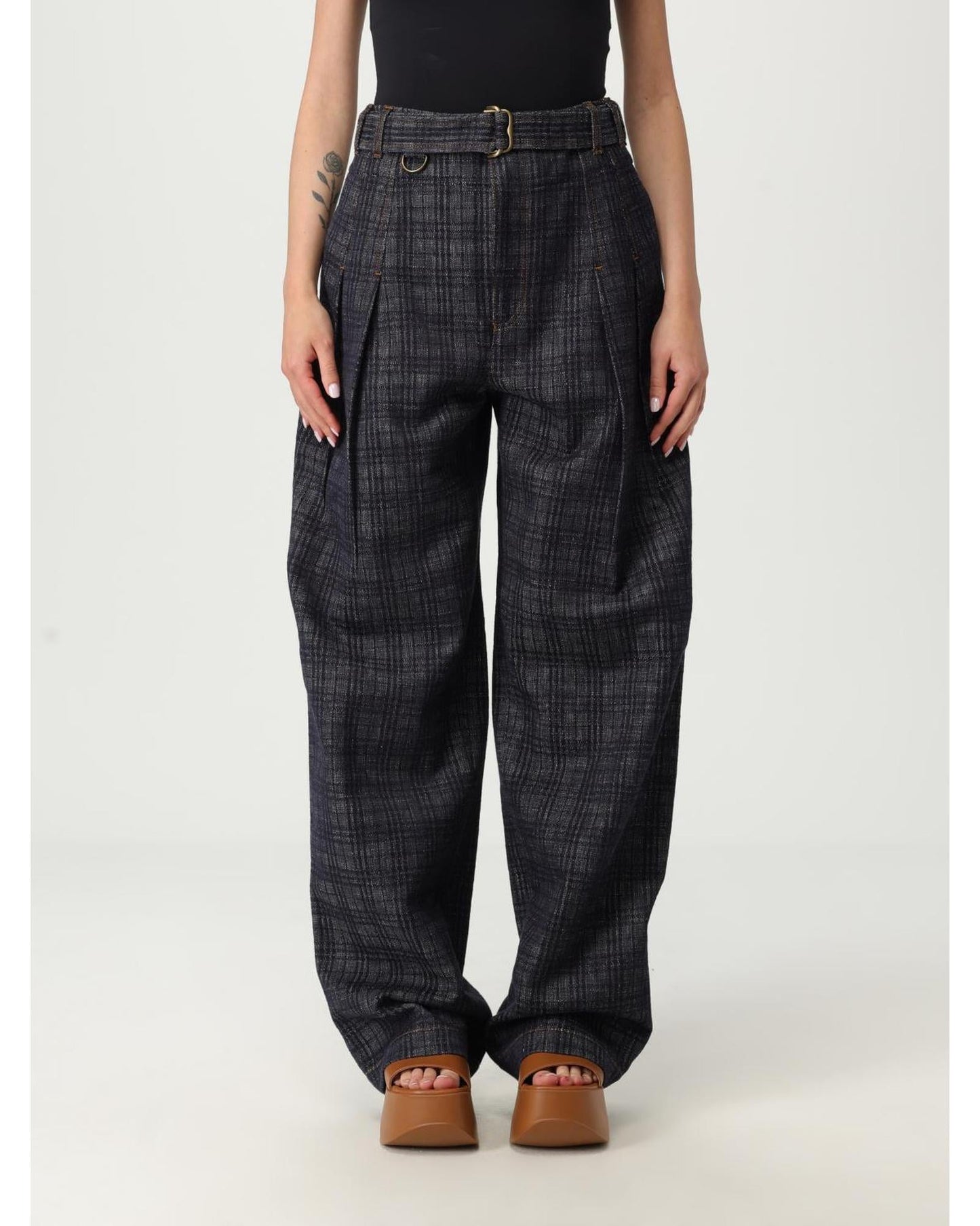 Burberry High-Waisted Wide Leg Trousers with Belt and Pleated Details Women Blue Jeans 26" Waist Blue