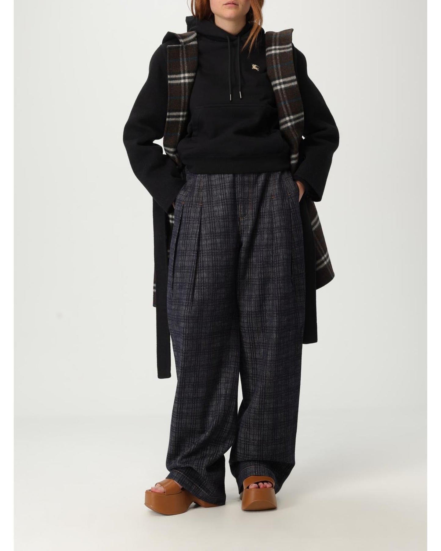 Burberry High-Waisted Wide Leg Trousers with Belt and Pleated Details Women Blue Jeans