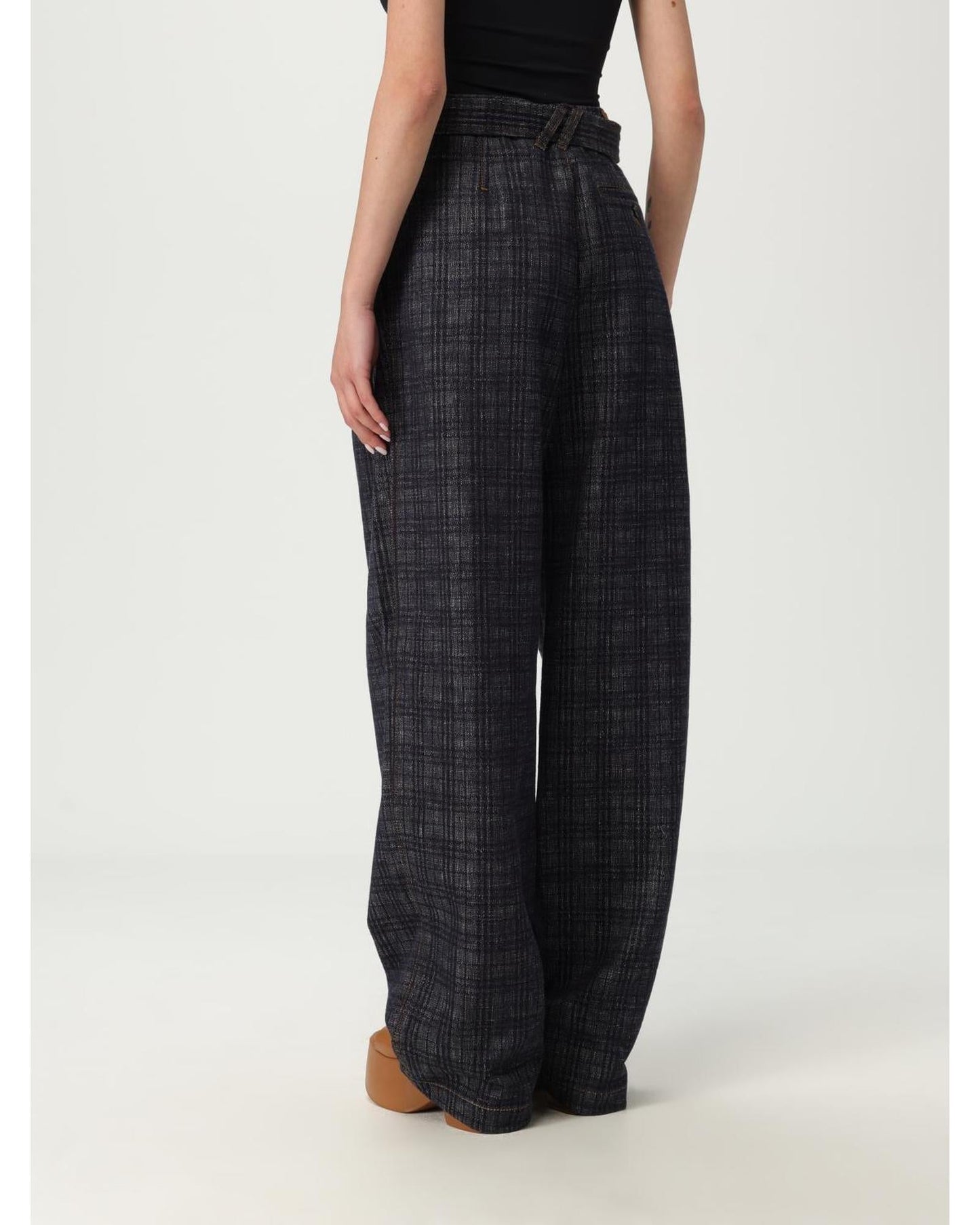 Burberry High-Waisted Wide Leg Trousers with Belt and Pleated Details Women Blue Jeans