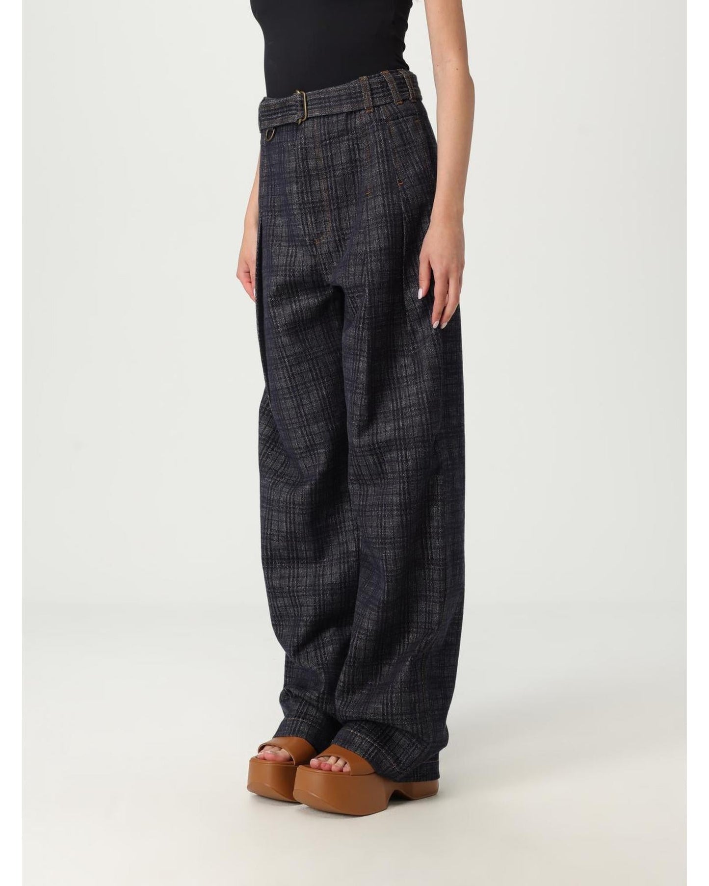 Burberry High-Waisted Wide Leg Trousers with Belt and Pleated Details Women Blue Jeans