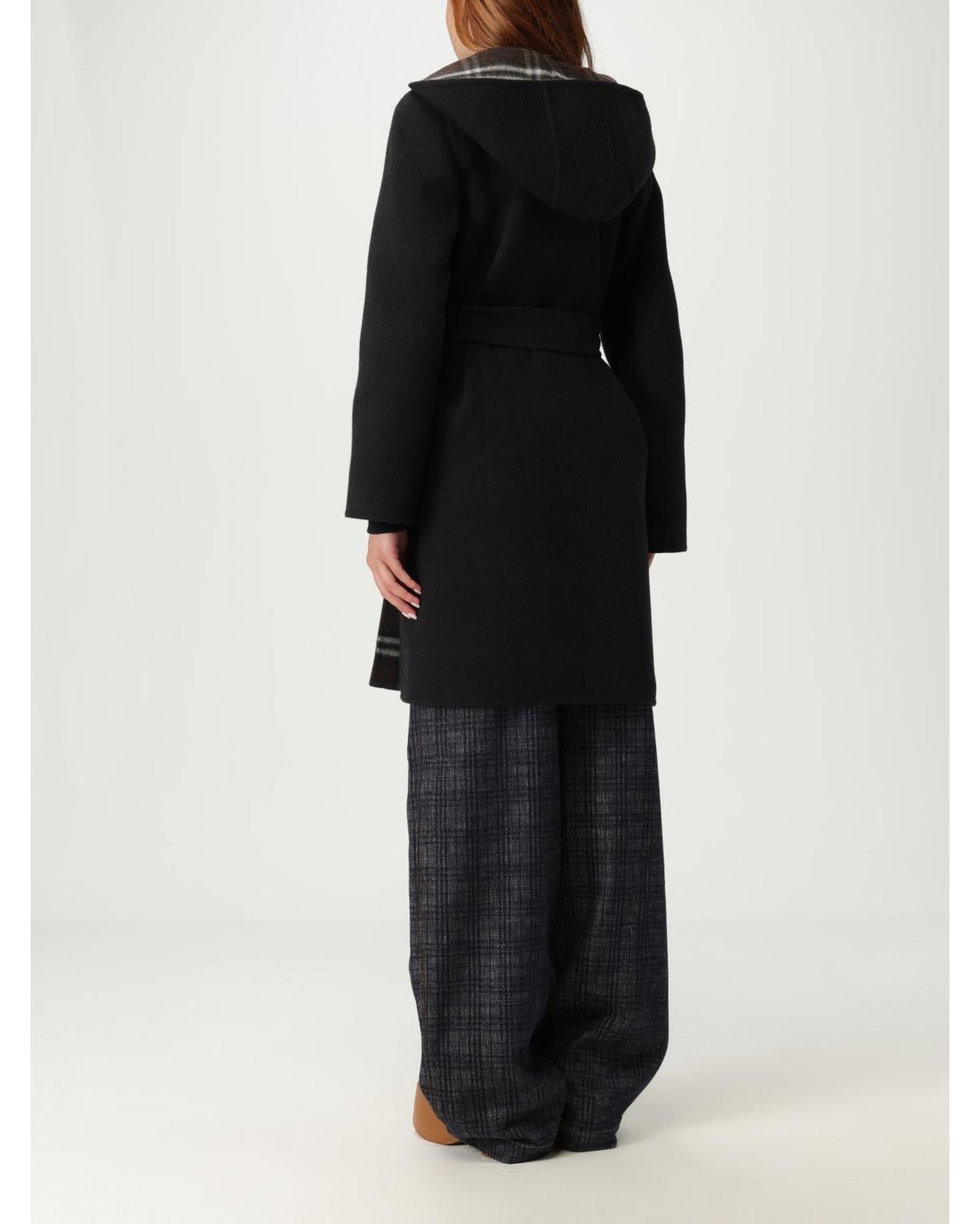 Burberry Belted Hooded Wool Coat Women Black