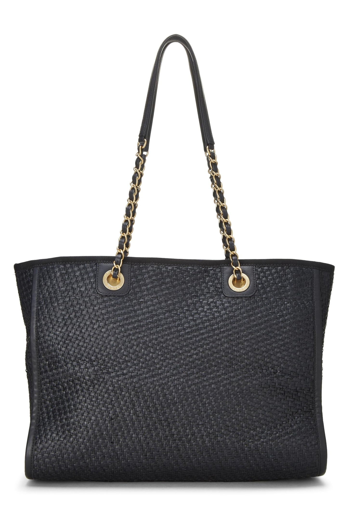 Chanel,  Black & Natural Woven Raffia Deauville Tote Medium, Black