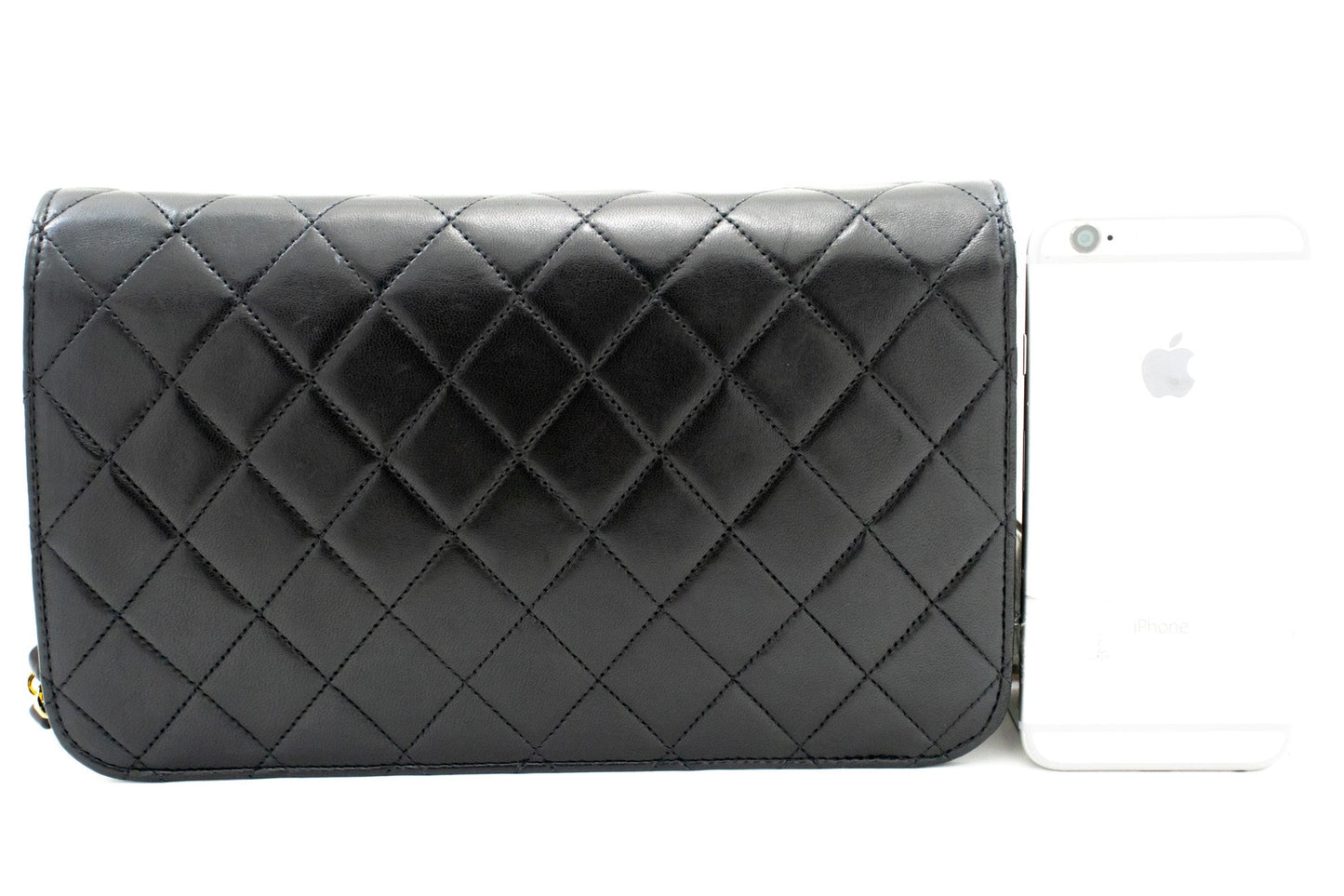 CHANEL Full Flap Chain Shoulder Bag Clutch Black Quilted Lambskin