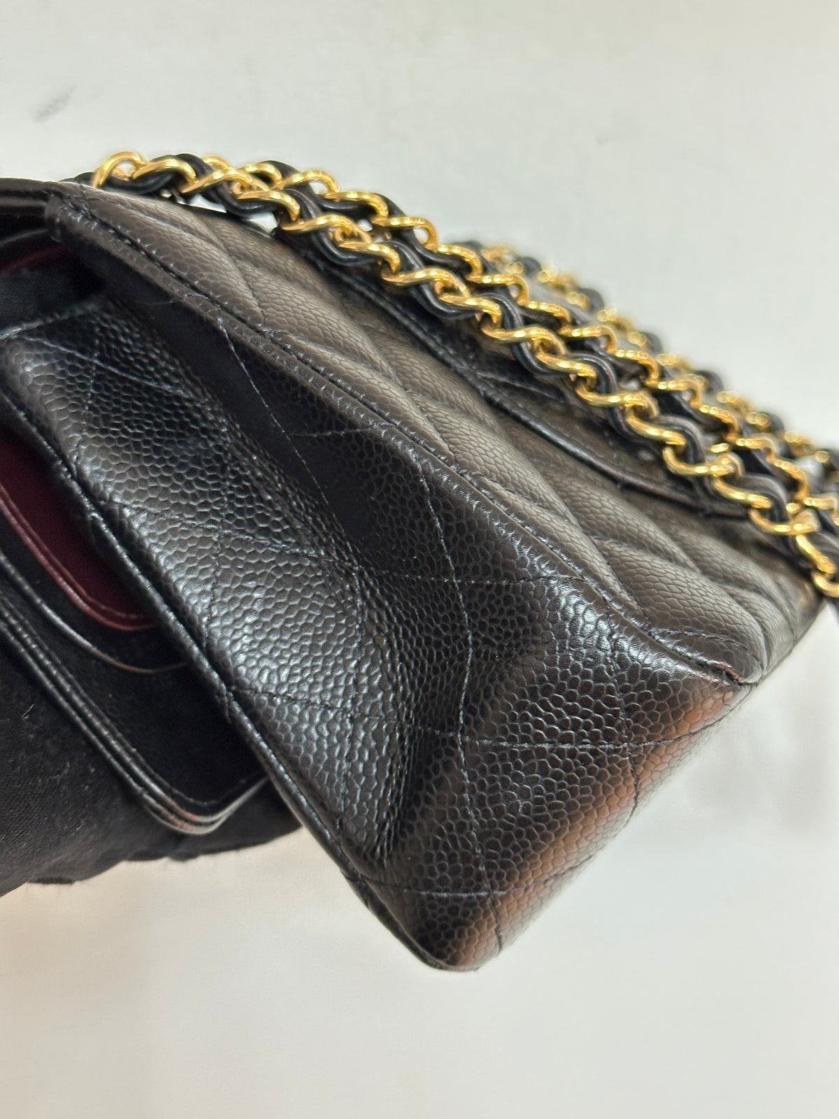 Chanel Medium Classic Quilted Caviar Double Flap Bag Black 2022 year Microchip (There is a slight crack on the inner buckle)