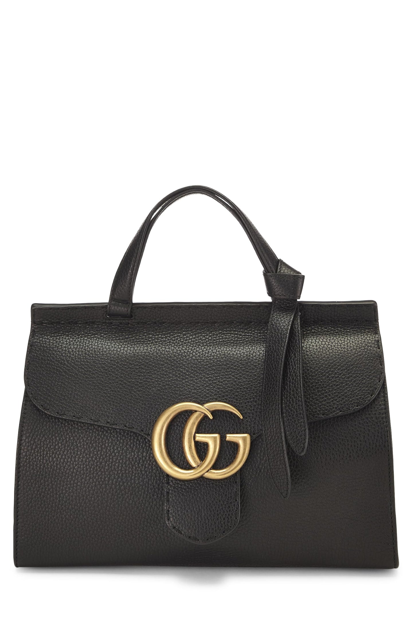 Gucci, Black Leather GG Marmont Top Handle Flap Bag Small, Black
