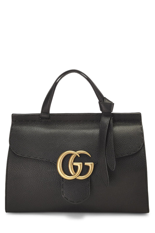 Gucci, Black Leather GG Marmont Top Handle Flap Bag Small, Black
