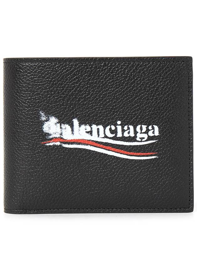 Luxury Balenciaga  Logo Print Leather Half Wallet Black