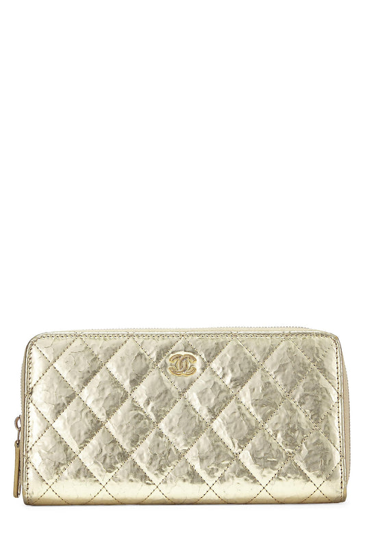 Chanel,  Gold Calfskin Zip Around Wallet, Gold