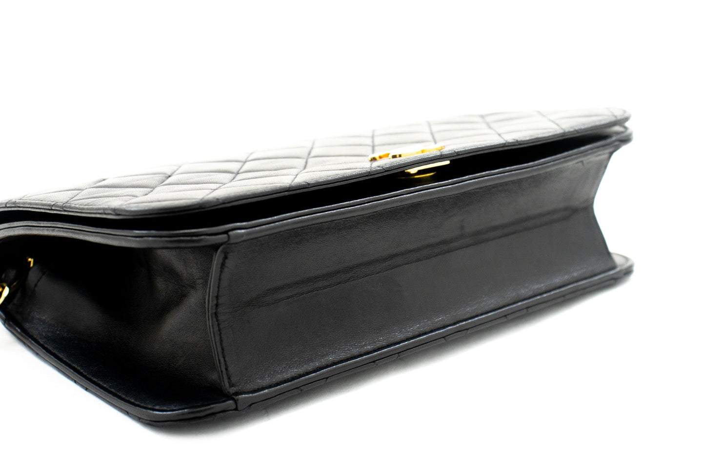 CHANEL Full Flap Chain Shoulder Bag Clutch Black Quilted Lambskin