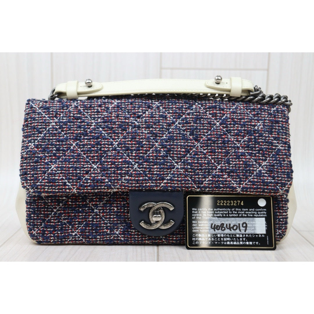 Very Good ( Rank A)｜ CHANEL Canvas Lamb Leather Weave Single Flap 25 Shoulder Bag｜P24122005