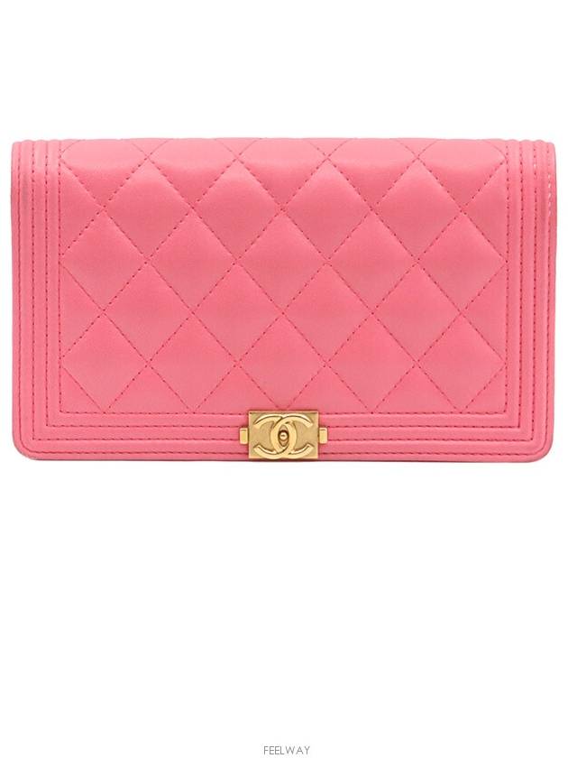 Pink Lambskin Boy Long Flap Wallet No 22 A80285 Chanel