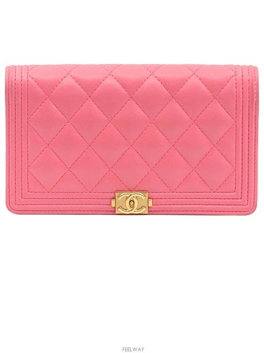 Pink Lambskin Boy Long Flap Wallet No 22 A80285 Chanel