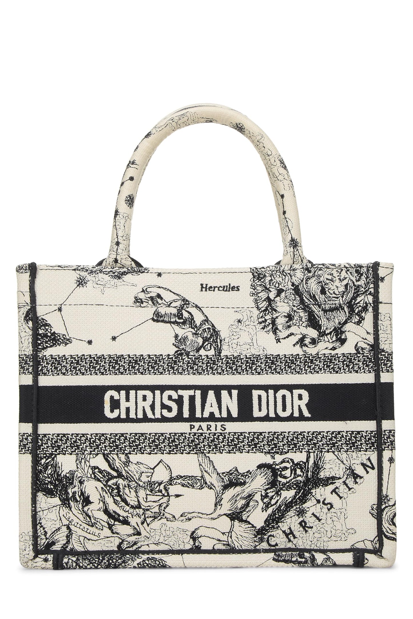 Dior,  Black & White Zodiac Embroidered Canvas Book Tote Small, White