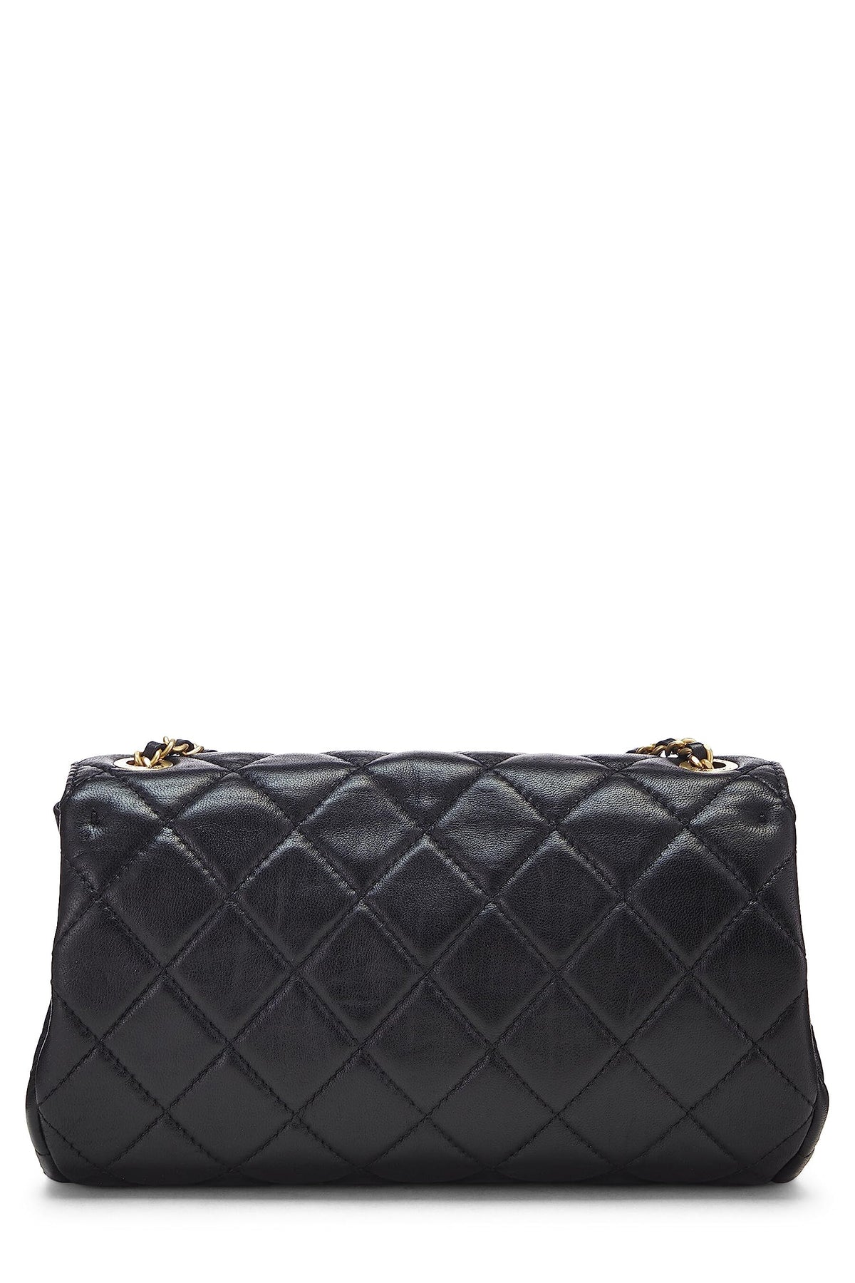 Chanel,  Black Quilted Lambskin Chain Flap Small, Black