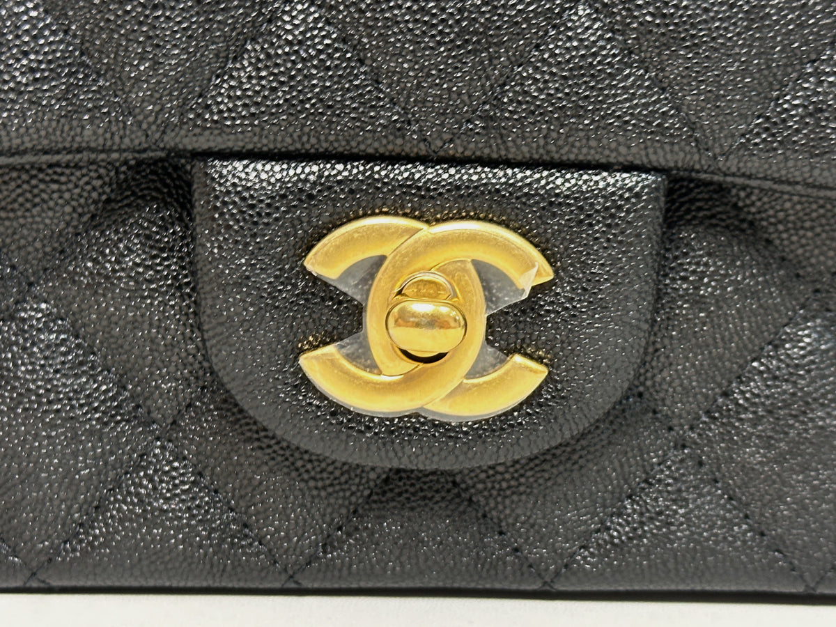 Chanel Mini Rectangular Top Handle Flap Bag Black Caviar GHW 3126 holo card