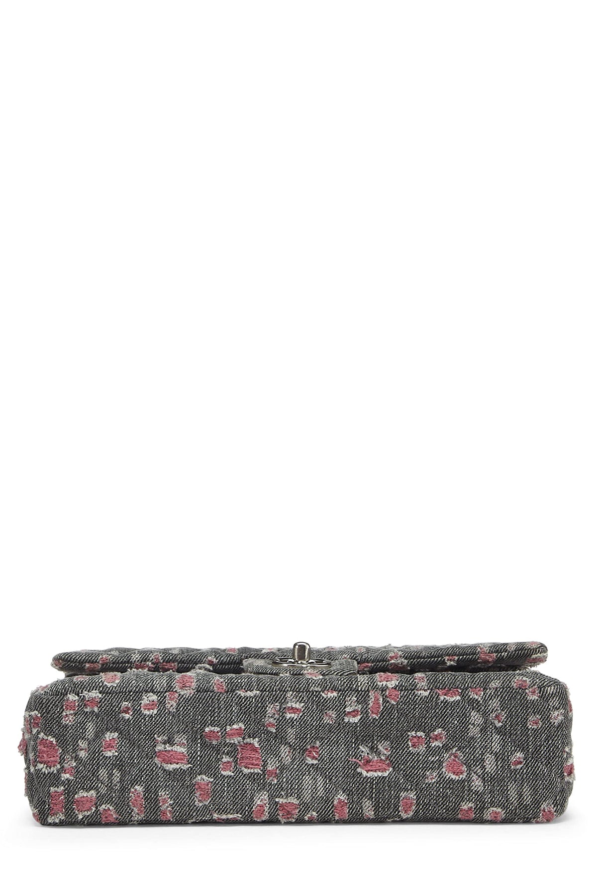 Chanel,  Grey & Pink Distressed Denim Classic Double Flap Medium, Pink