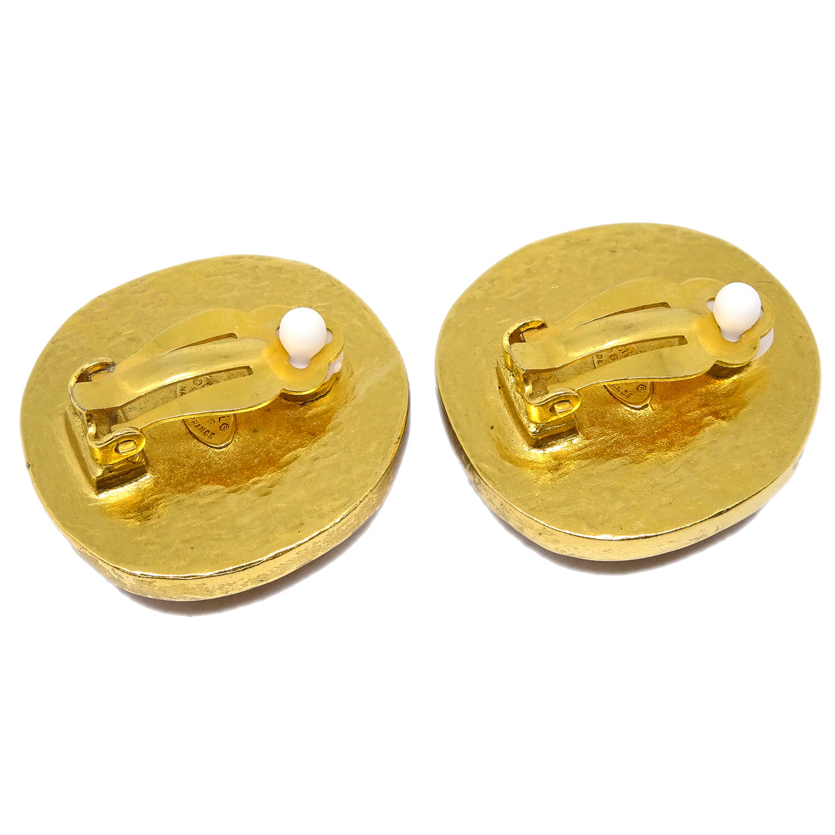 Chanel Stone Button Earrings Clip-On Orange 96P