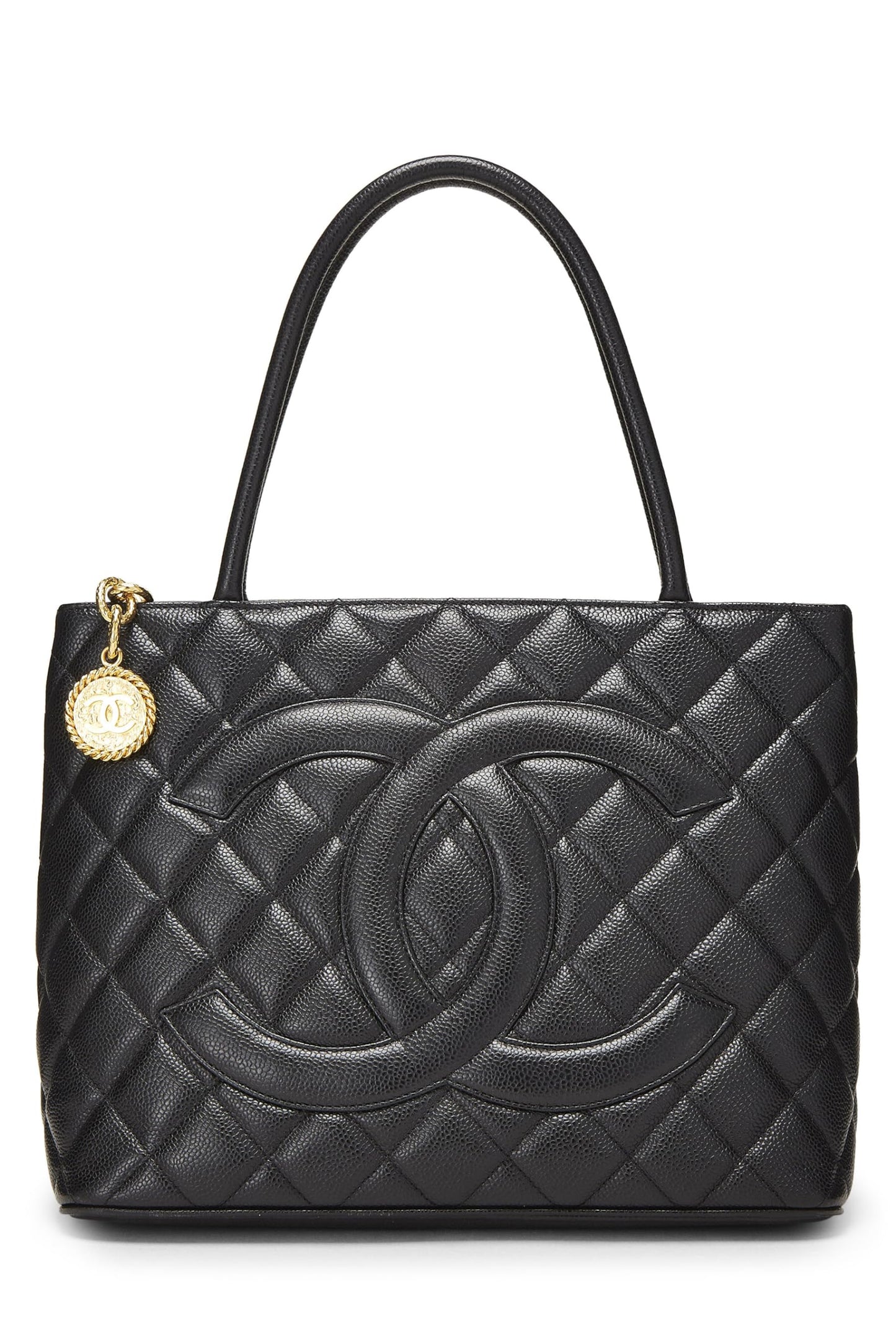 Chanel,  Black Quilted Caviar Medallion Tote, Black
