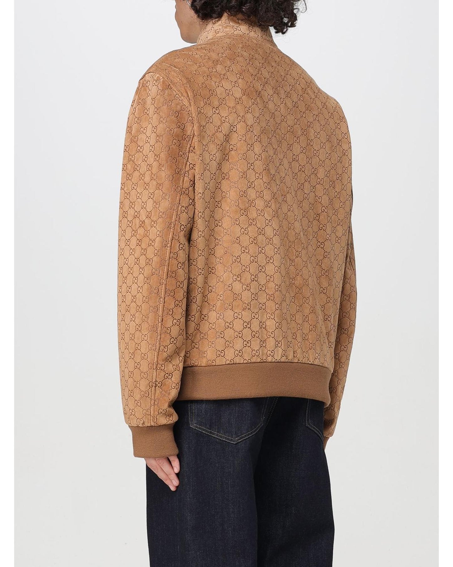 Gucci GG Suede Bomber Jacket Men Camel