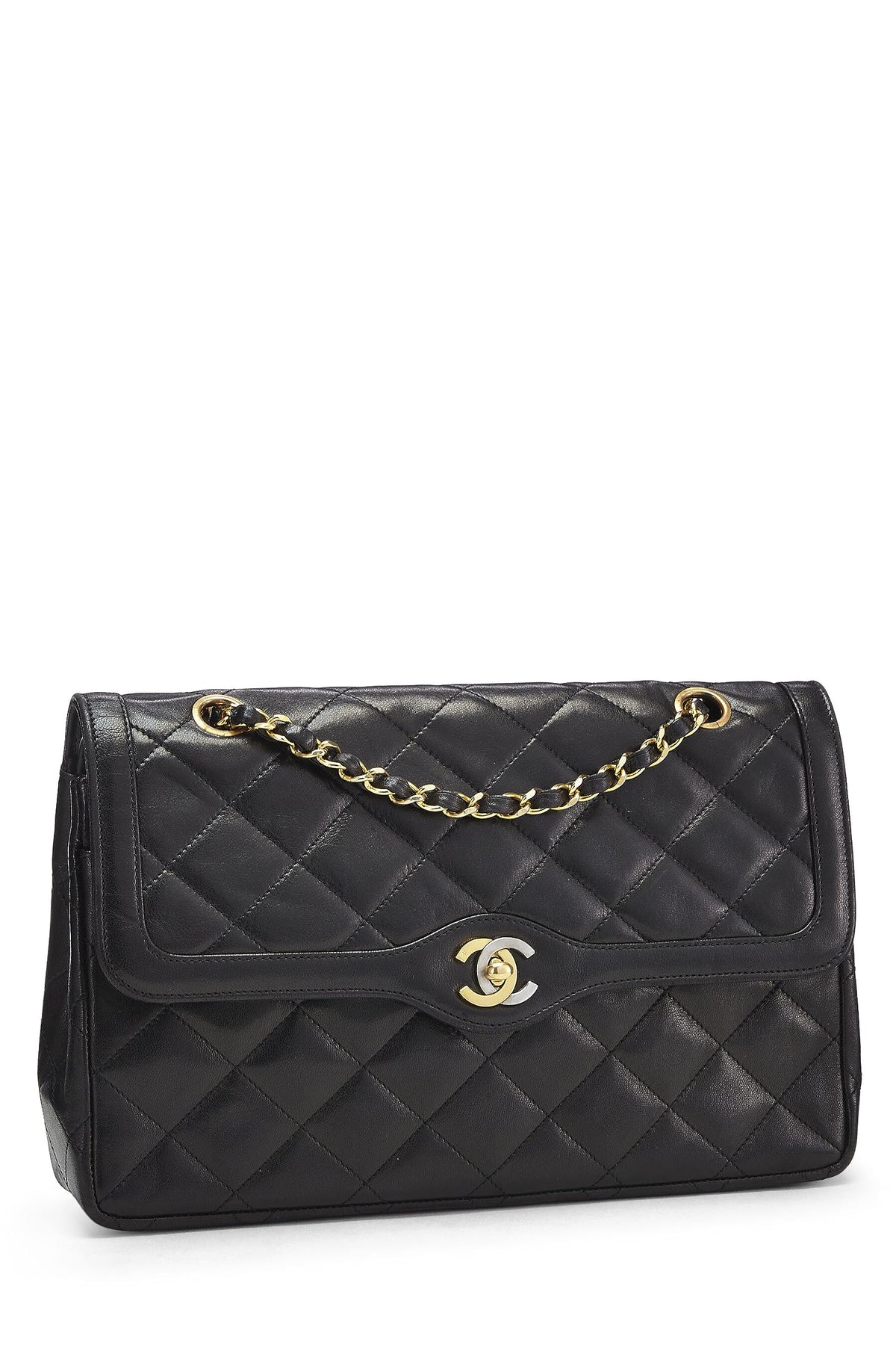 Chanel,  Black Quilted Lambskin Paris Limited Double Flap Jumbo, Black