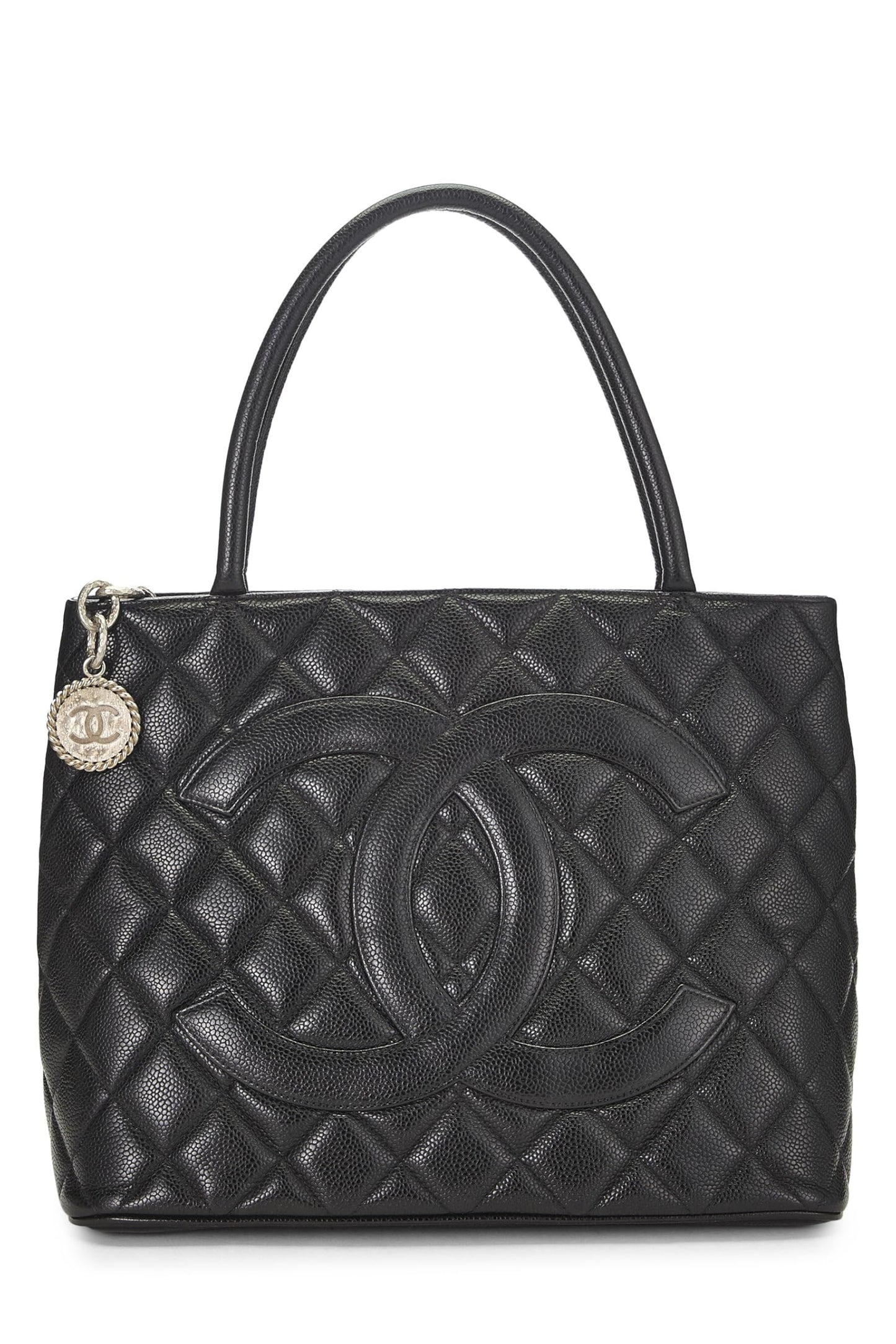 Chanel,  Black Quilted Caviar Medallion Tote, Black