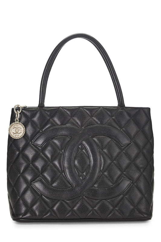 Chanel,  Black Quilted Caviar Medallion Tote, Black