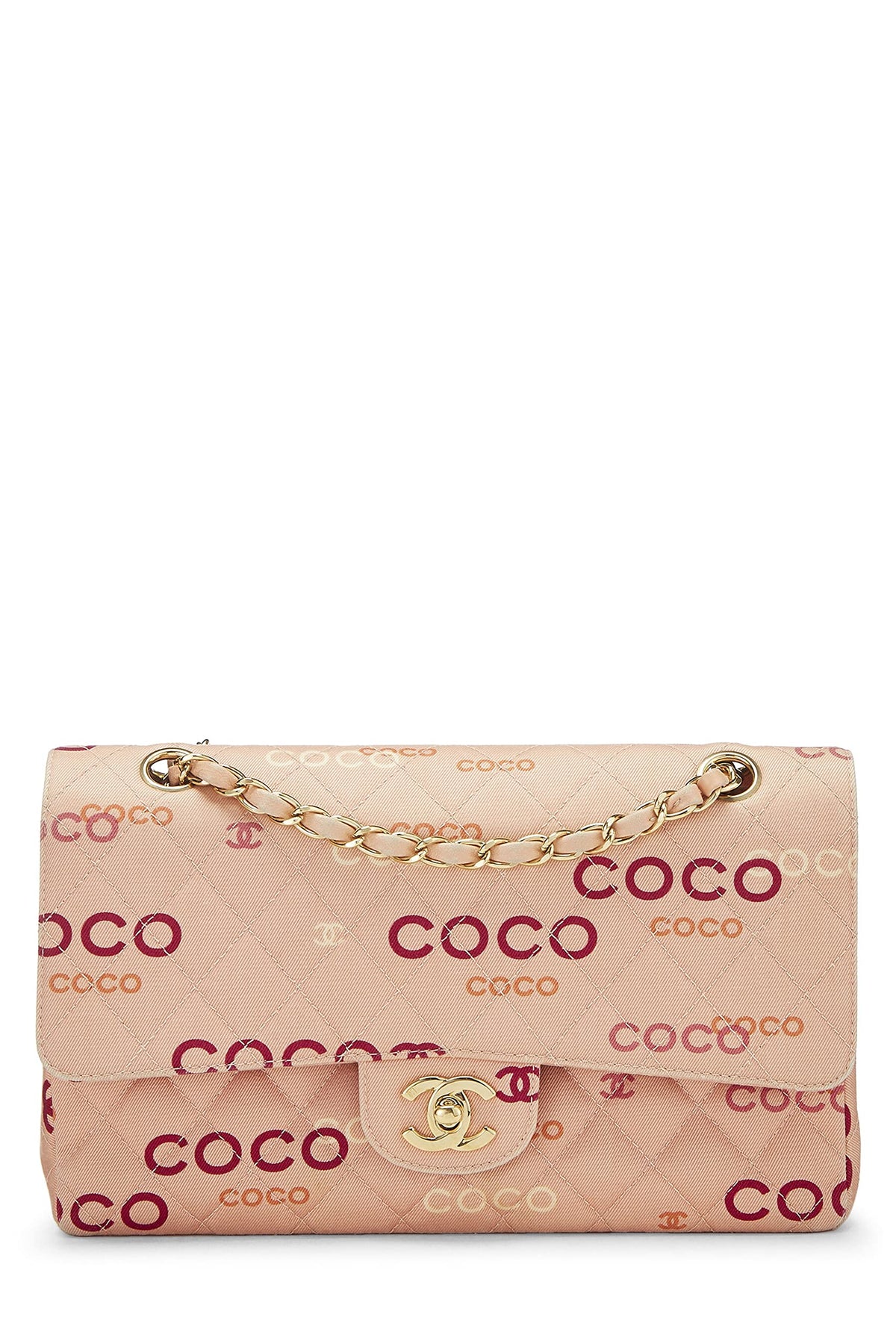 Chanel,  Pink Quilted Canvas Coco Classic Double Flap Medium, Pink