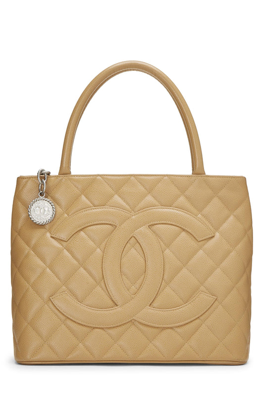 Chanel,  Beige Quilted Caviar Medallion Tote, Beige