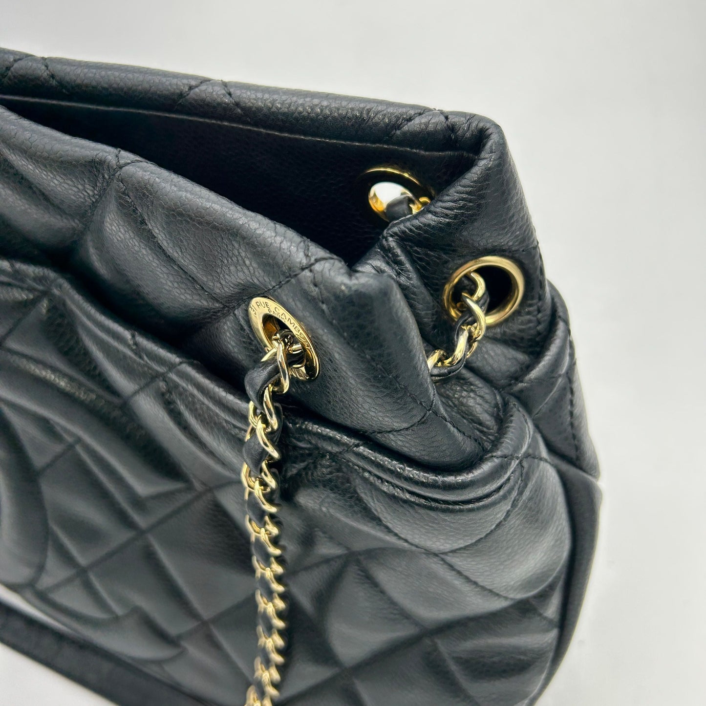 Chanel Timeless CC Soft Quilted Caviar Leather Shopping Tote Bag Black LA26722
