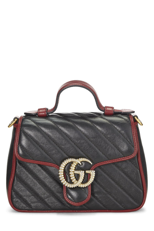 Gucci, Black Leather Torchon GG Marmont Top Handle Bag Mini, Multi